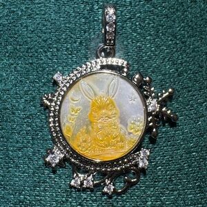 Mother of Pearl Bunny Pendant with CZ (Pendant Only)